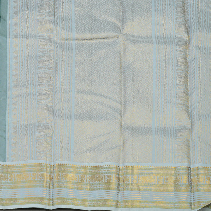 Hayagrivas Handloom Bottle Green Kanjivaram Silk Saree with Powder Blue Border KBE1424J5-1