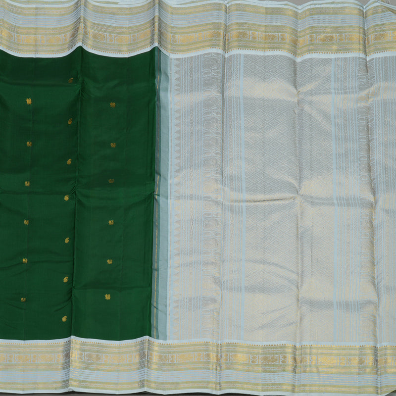 Hayagrivas Handloom Bottle Green Kanjivaram Silk Saree with Powder Blue Border KBE1424J5-1