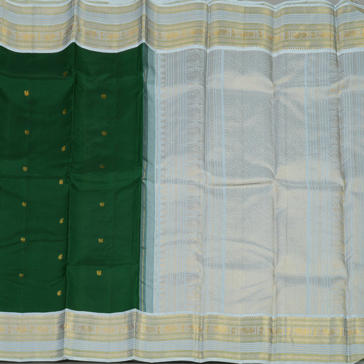 Hayagrivas Handloom Bottle Green Kanjivaram Silk Saree with Powder Blue Border KBE1424J5-1