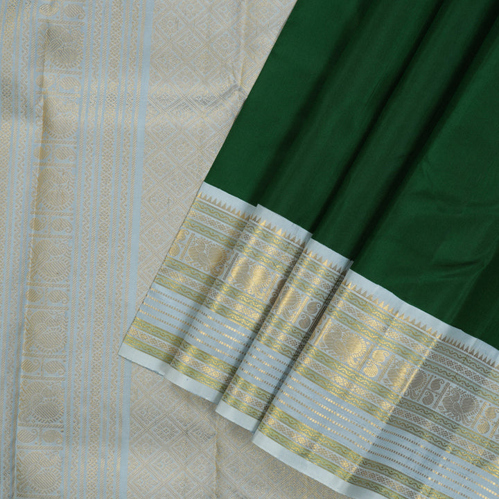 Hayagrivas Handloom Bottle Green Kanjivaram Silk Saree with Powder Blue Border KBE1424J5-1