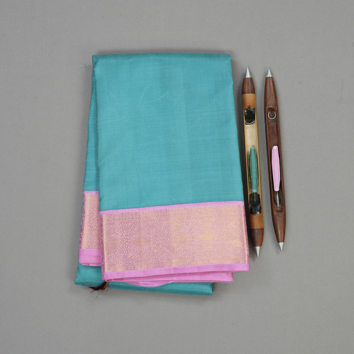 Hayagrivas Handloom Blue Gray Kanjivaram Silk Saree with Lavendar Pink border KBE1425J3-1