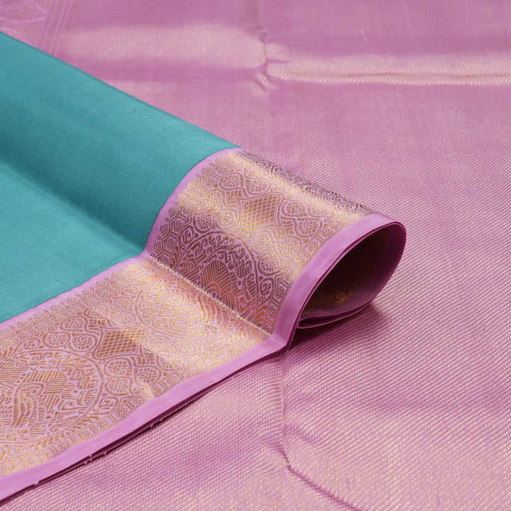 Hayagrivas Handloom Blue Gray Kanjivaram Silk Saree with Lavendar Pink border KBE1425J3-1