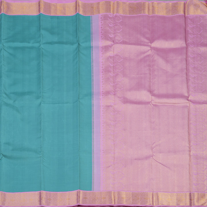 Hayagrivas Handloom Blue Gray Kanjivaram Silk Saree with Lavendar Pink border KBE1425J3-1