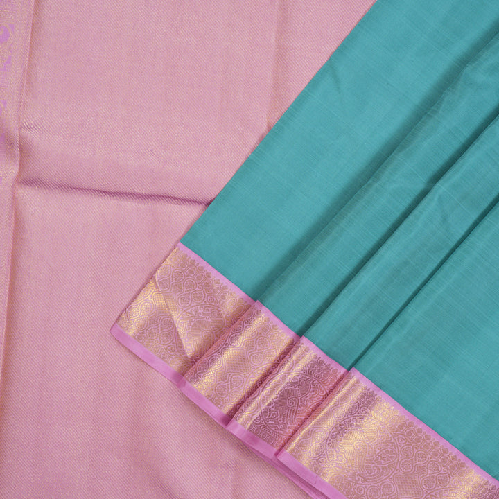 Hayagrivas Handloom Blue Gray Kanjivaram Silk Saree with Lavendar Pink border KBE1425J3-1