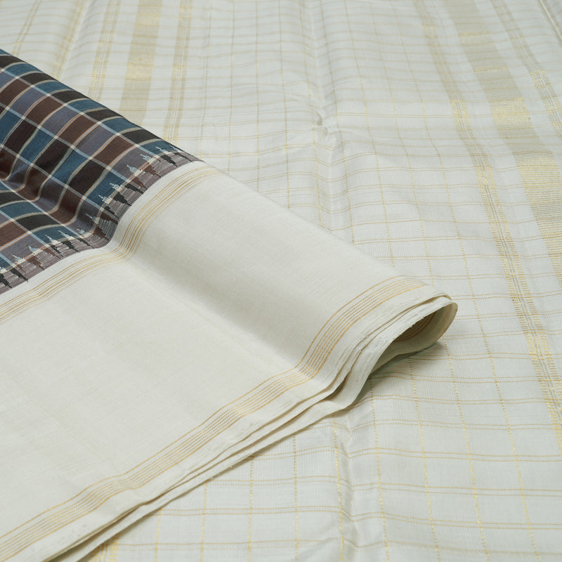 Hayagrivas Handloom Multicolour Checks Kanjivaram Silk Saree with Half White Border KBE1427J2-1