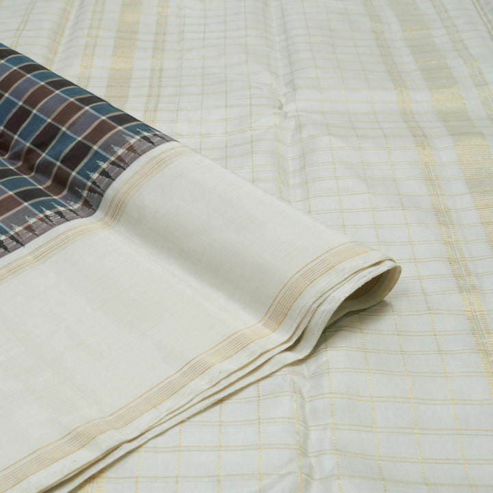 Hayagrivas Handloom Multicolour Checks Kanjivaram Silk Saree with Half White Border KBE1427J2-1