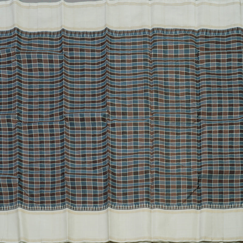 Hayagrivas Handloom Multicolour Checks Kanjivaram Silk Saree with Half White Border KBE1427J2-1