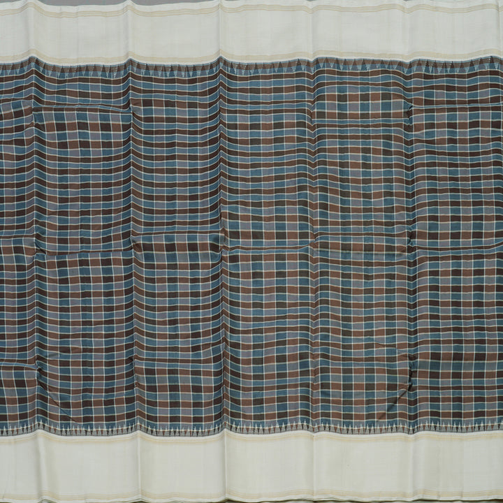 Hayagrivas Handloom Multicolour Checks Kanjivaram Silk Saree with Half White Border KBE1427J2-1