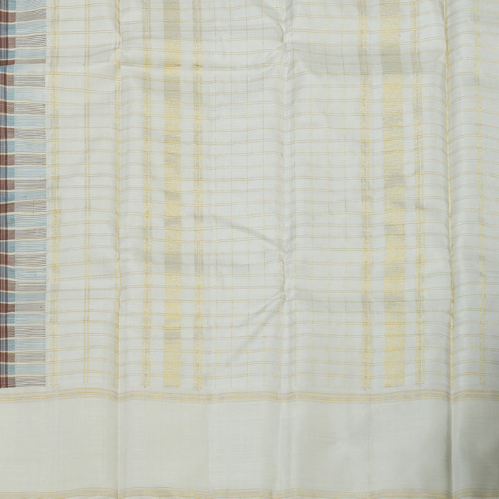 Hayagrivas Handloom Multicolour Checks Kanjivaram Silk Saree with Half White Border KBE1427J2-1