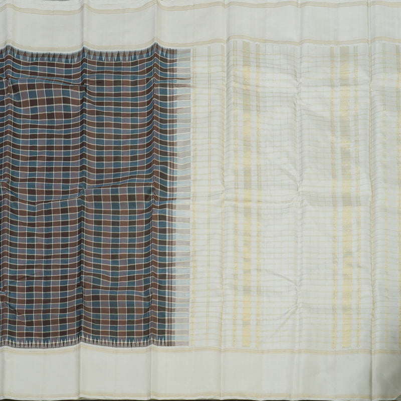 Hayagrivas Handloom Multicolour Checks Kanjivaram Silk Saree with Half White Border KBE1427J2-1