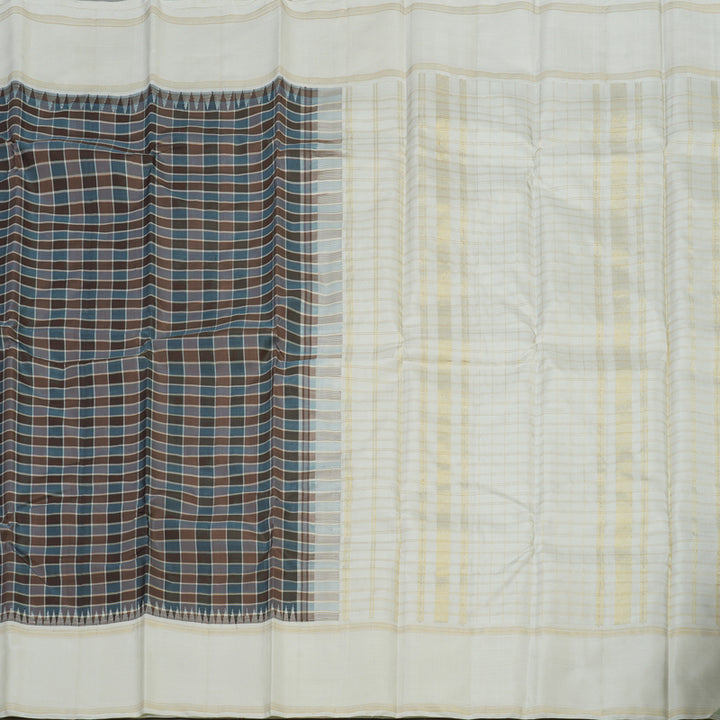 Hayagrivas Handloom Multicolour Checks Kanjivaram Silk Saree with Half White Border KBE1427J2-1