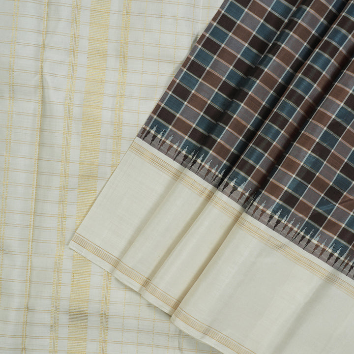 Hayagrivas Handloom Multicolour Checks Kanjivaram Silk Saree with Half White Border KBE1427J2-1