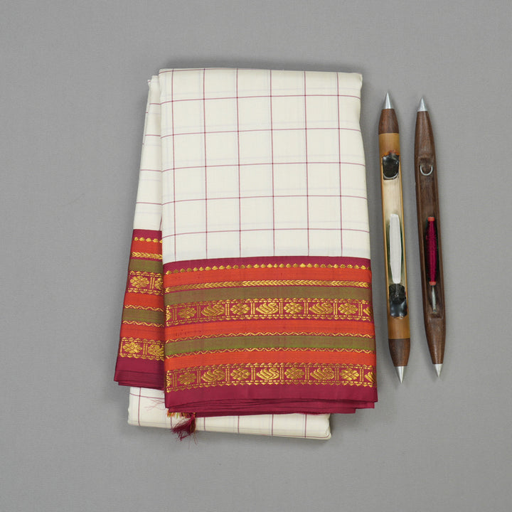 Hayagrivas Handloom Pure Kanjivaram Silk Saree in Soft Half-White KBE142D2-1