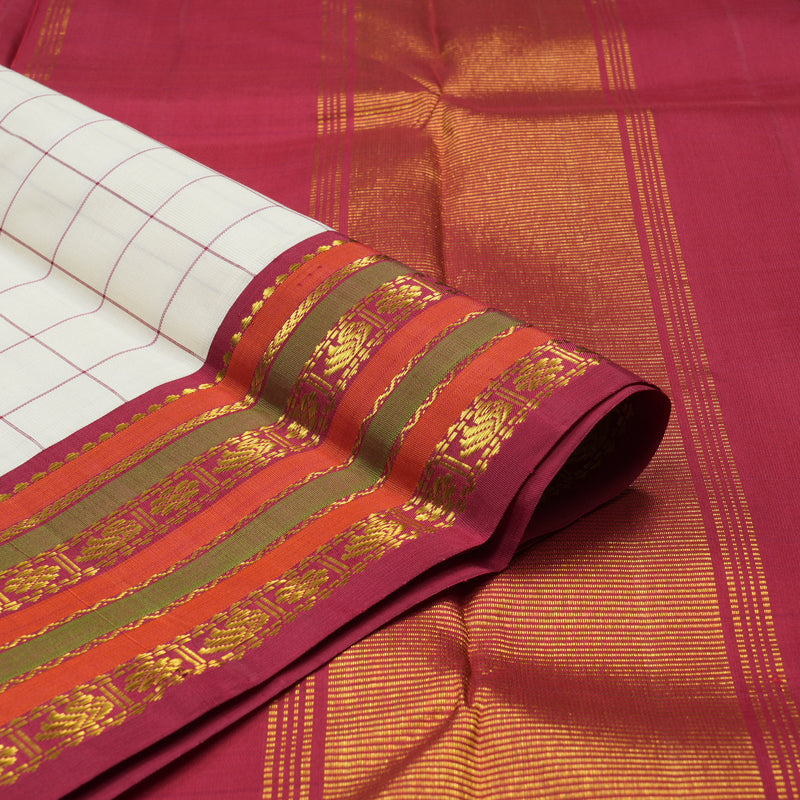 Hayagrivas Handloom Pure Kanjivaram Silk Saree in Soft Half-White KBE142D2-1