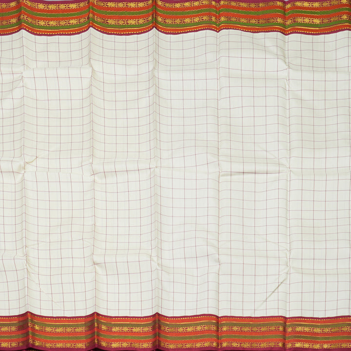 Hayagrivas Handloom Pure Kanjivaram Silk Saree in Soft Half-White KBE142D2-1