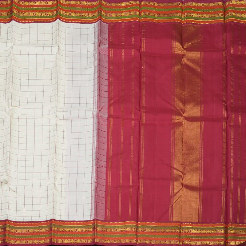 Hayagrivas Handloom Pure Kanjivaram Silk Saree in Soft Half-White KBE142D2-1