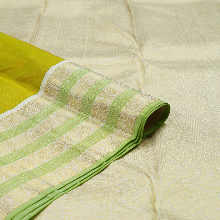Hayagrivas Handloom Kanjivaram Silk Saree in Fluorescent Green KBE142D6-1