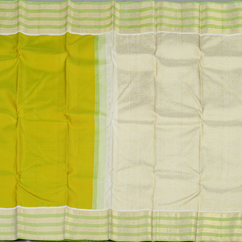 Hayagrivas Handloom Kanjivaram Silk Saree in Fluorescent Green KBE142D6-1
