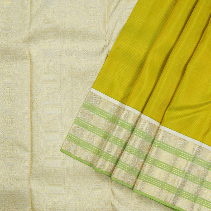 Hayagrivas Handloom Kanjivaram Silk Saree in Fluorescent Green KBE142D6-1