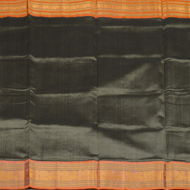 Hayagrivas Handloom Elephant Grey Pure Silk Cotton Saree with Peach Orange Border KBE1431J3-5