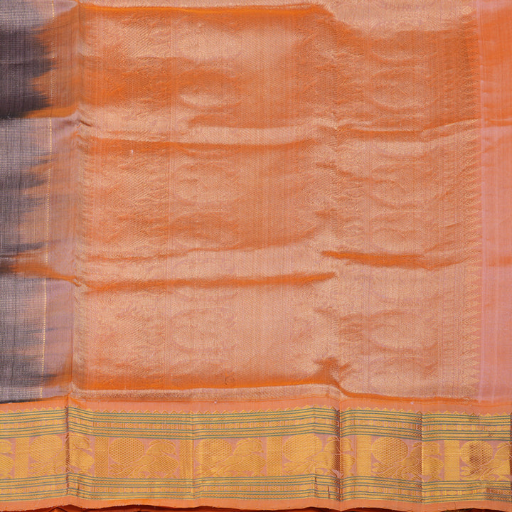 Hayagrivas Handloom Elephant Grey Pure Silk Cotton Saree with Peach Orange Border KBE1431J3-5
