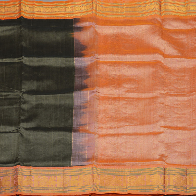 Hayagrivas Handloom Elephant Grey Pure Silk Cotton Saree with Peach Orange Border KBE1431J3-5