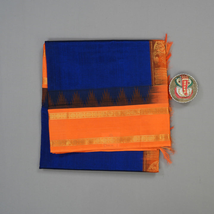 Hayagrivas Royal Blue Pure Silk Cotton Saree with Orange border KBE1431J5-3