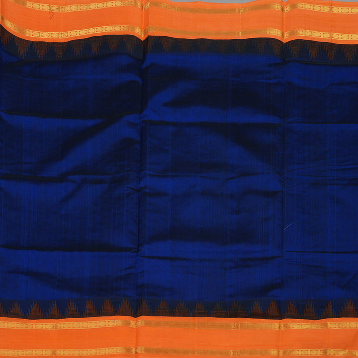Hayagrivas Royal Blue Pure Silk Cotton Saree with Orange border KBE1431J5-3