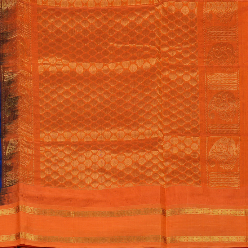 Hayagrivas Royal Blue Pure Silk Cotton Saree with Orange border KBE1431J5-3
