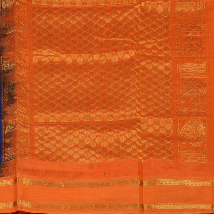 Hayagrivas Royal Blue Pure Silk Cotton Saree with Orange border KBE1431J5-3