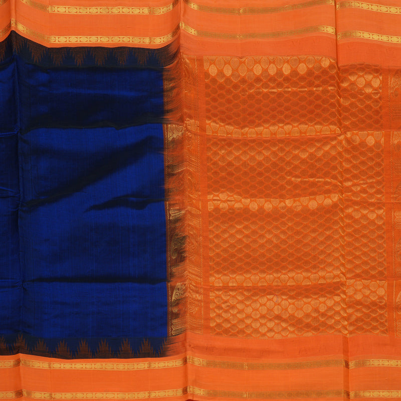 Hayagrivas Royal Blue Pure Silk Cotton Saree with Orange border KBE1431J5-3
