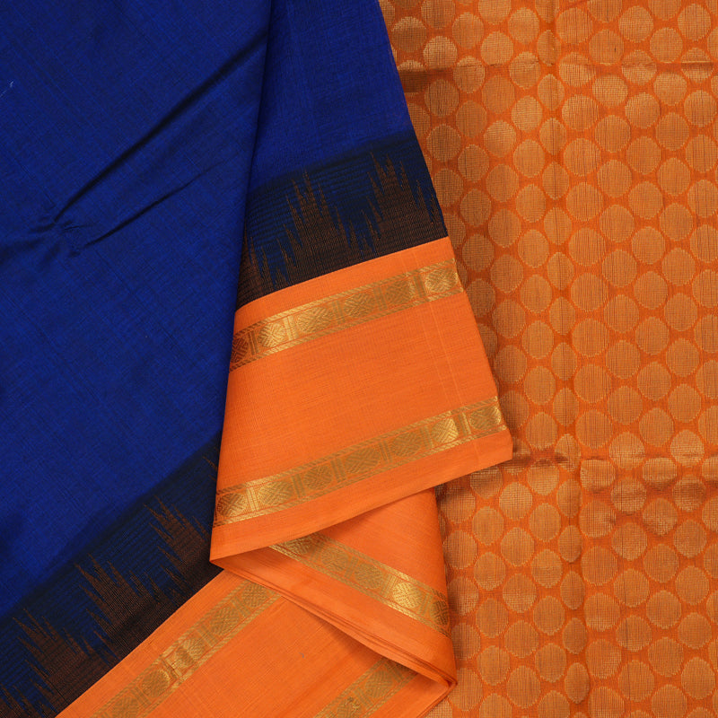 Hayagrivas Royal Blue Pure Silk Cotton Saree with Orange border KBE1431J5-3