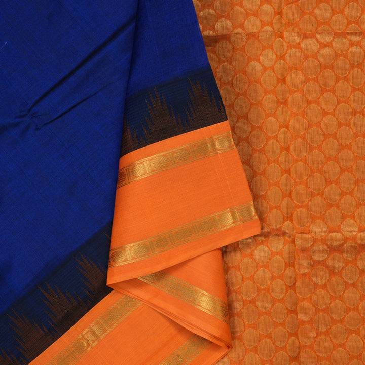 Hayagrivas Royal Blue Pure Silk Cotton Saree with Orange border KBE1431J5-3