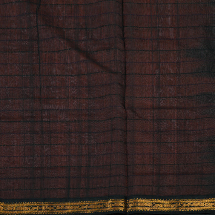 Hayagrivas Peach Orange Pure Silk Cotton Saree with Black border KBE1431J8-1