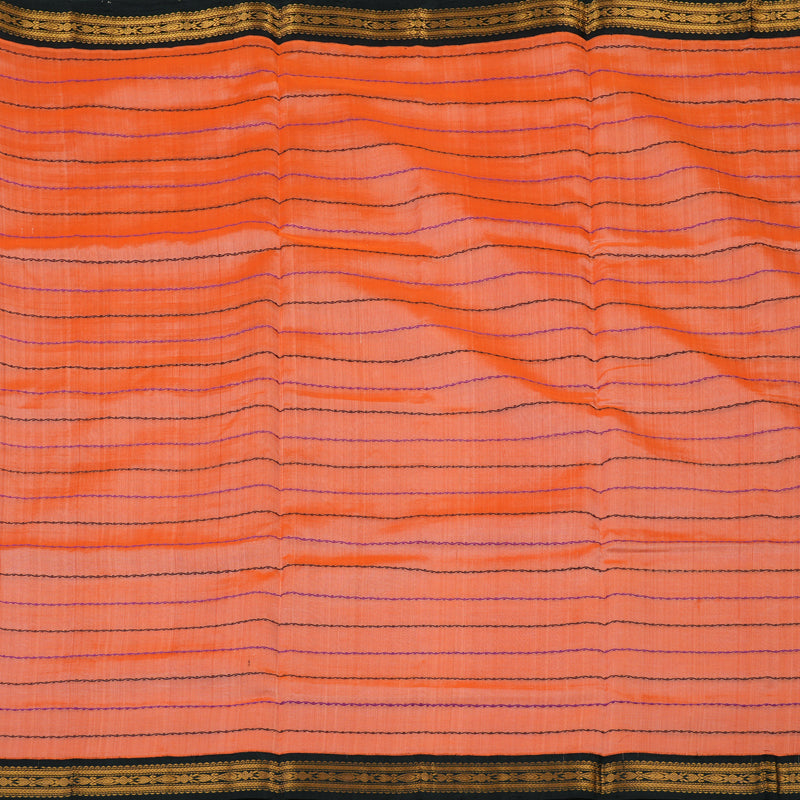 Hayagrivas Peach Orange Pure Silk Cotton Saree with Black border KBE1431J8-1