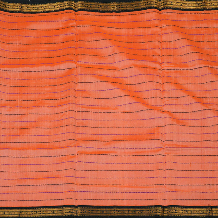 Hayagrivas Peach Orange Pure Silk Cotton Saree with Black border KBE1431J8-1