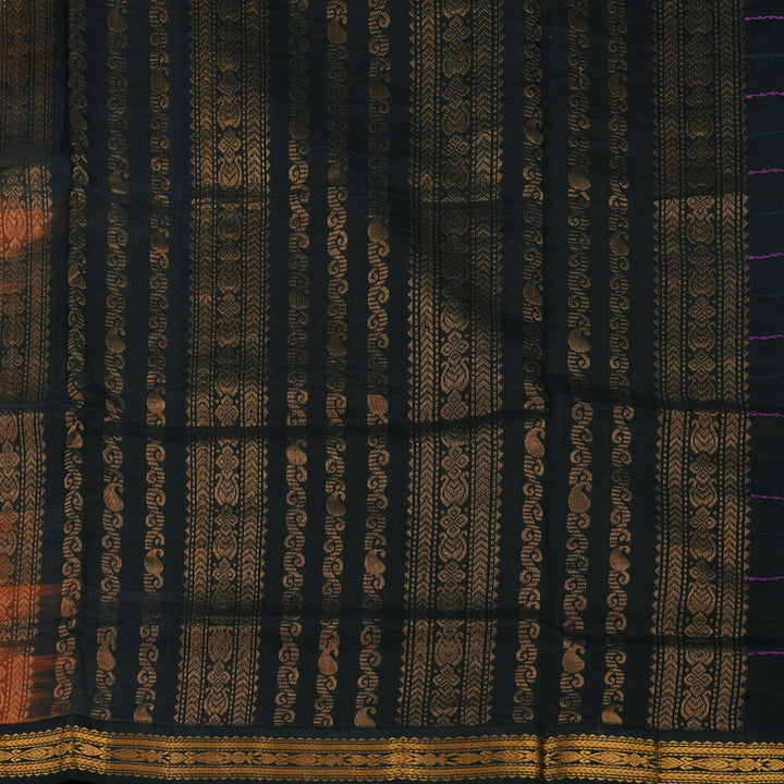 Hayagrivas Peach Orange Pure Silk Cotton Saree with Black border KBE1431J8-1