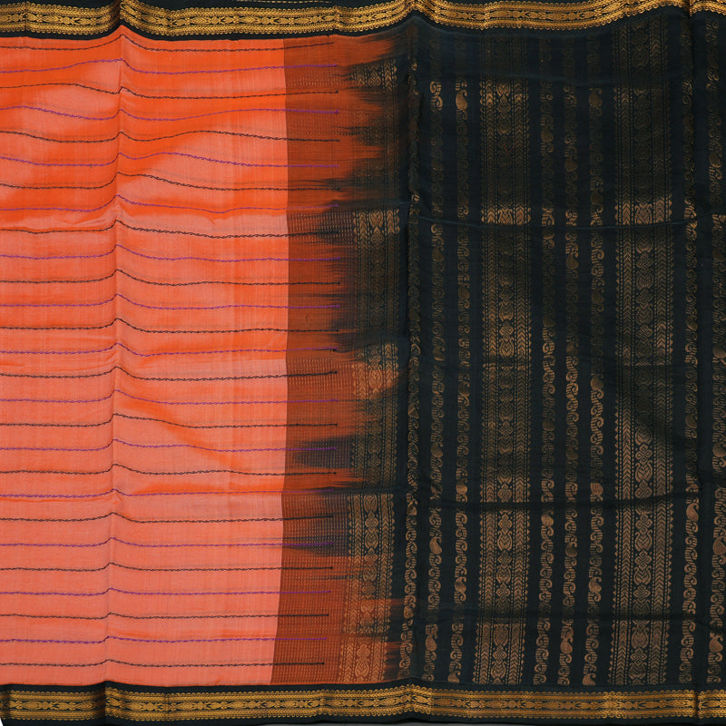 Hayagrivas Peach Orange Pure Silk Cotton Saree with Black border KBE1431J8-1