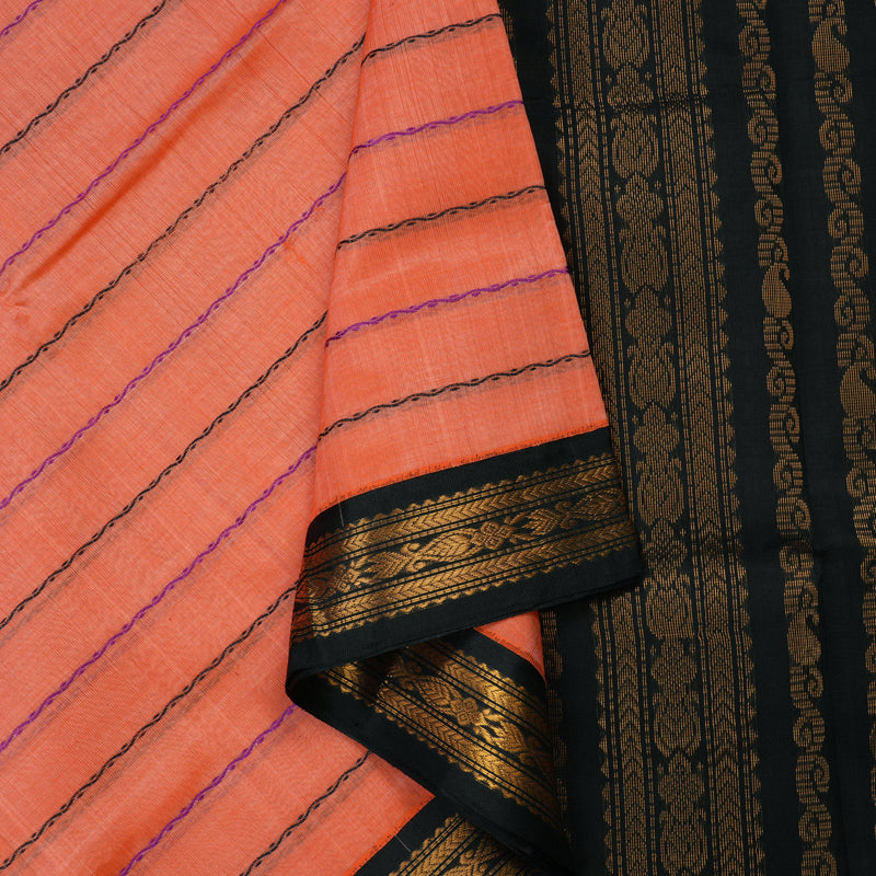 Hayagrivas Peach Orange Pure Silk Cotton Saree with Black border KBE1431J8-1