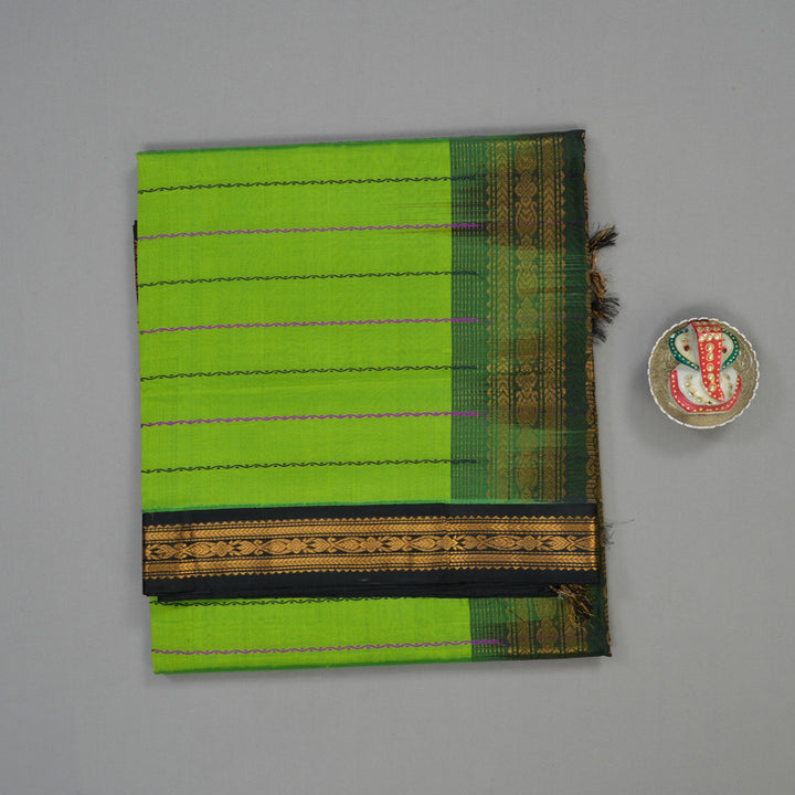 Hayagrivas Pure Silk Cotton Saree in Parrot Green with Black border KBE1431J8-2