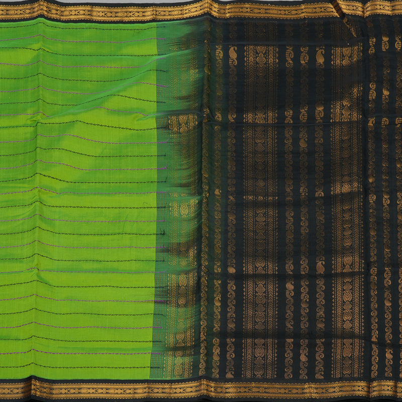 Hayagrivas Pure Silk Cotton Saree in Parrot Green with Black border KBE1431J8-2