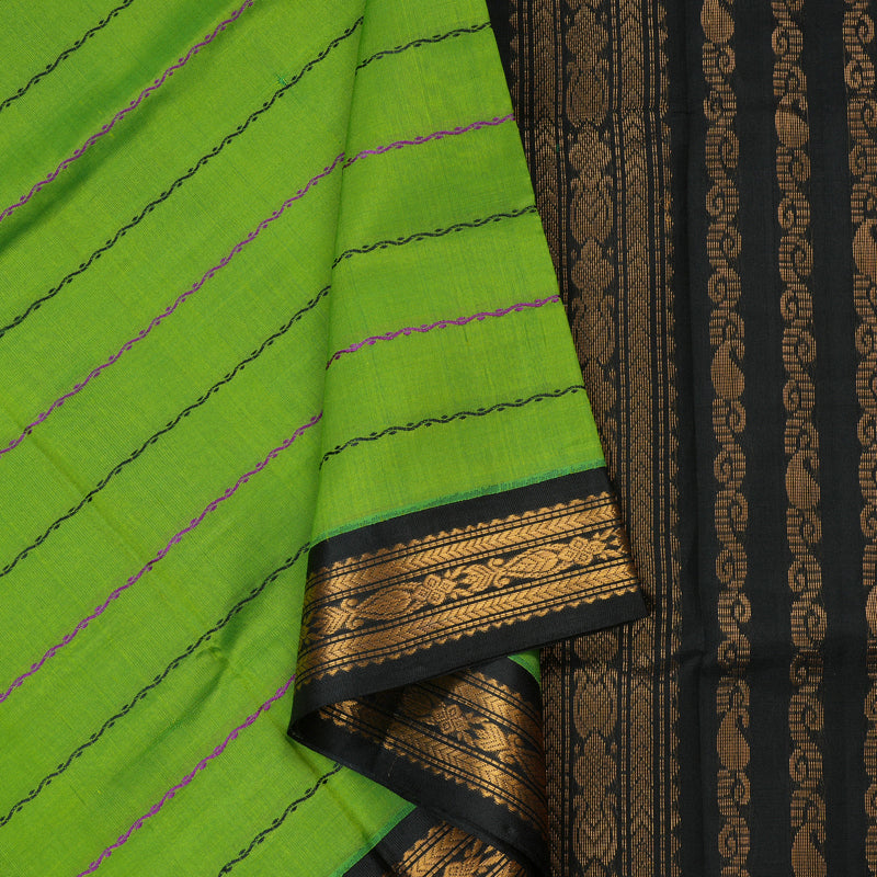 Hayagrivas Pure Silk Cotton Saree in Parrot Green with Black border KBE1431J8-2