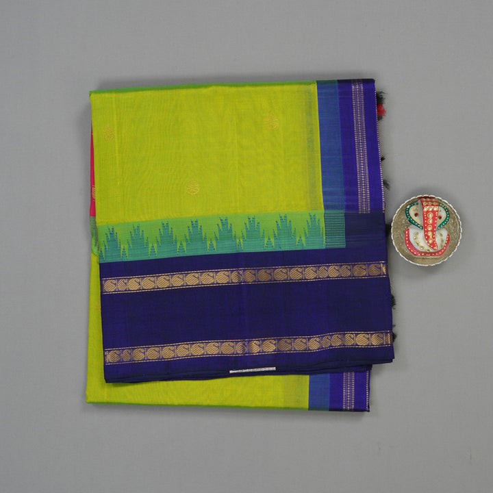 Hayagrivas Fluorescent Green Pure Silk Cotton Saree with Royal Blue & Pink border KBE1433J1-8