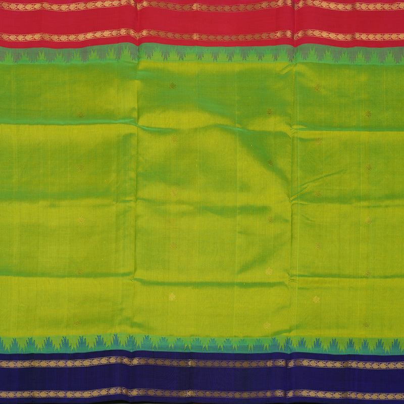 Hayagrivas Fluorescent Green Pure Silk Cotton Saree with Royal Blue & Pink border KBE1433J1-8