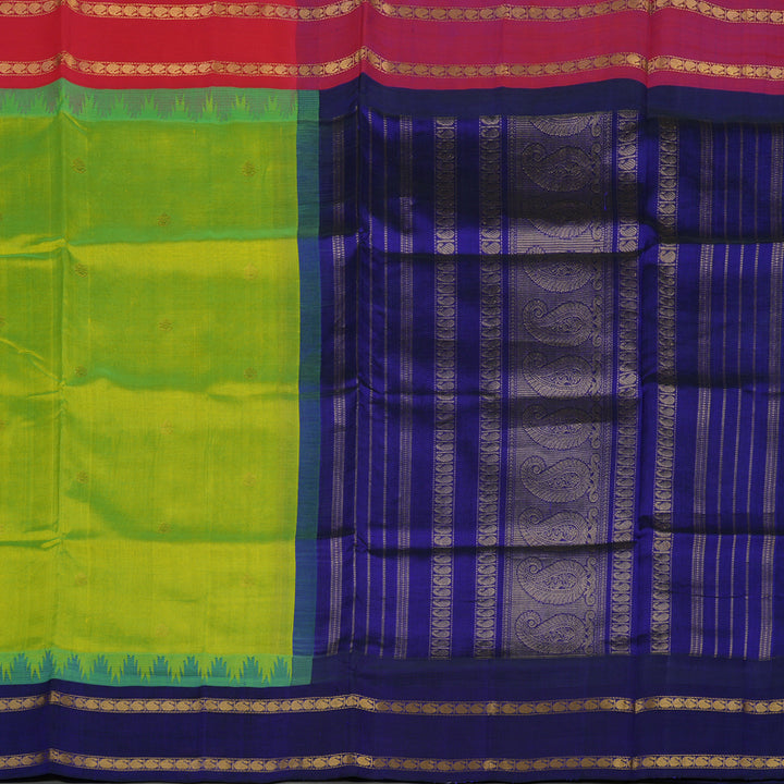 Hayagrivas Fluorescent Green Pure Silk Cotton Saree with Royal Blue & Pink border KBE1433J1-8