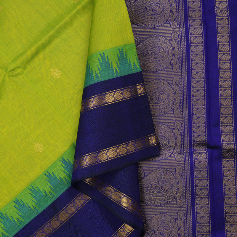 Hayagrivas Fluorescent Green Pure Silk Cotton Saree with Royal Blue & Pink border KBE1433J1-8