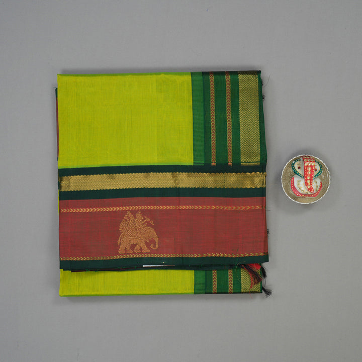 Hayagrivas Pure Silk Cotton Saree in Fluorescent Green with Maroon border KBE1433J3-3