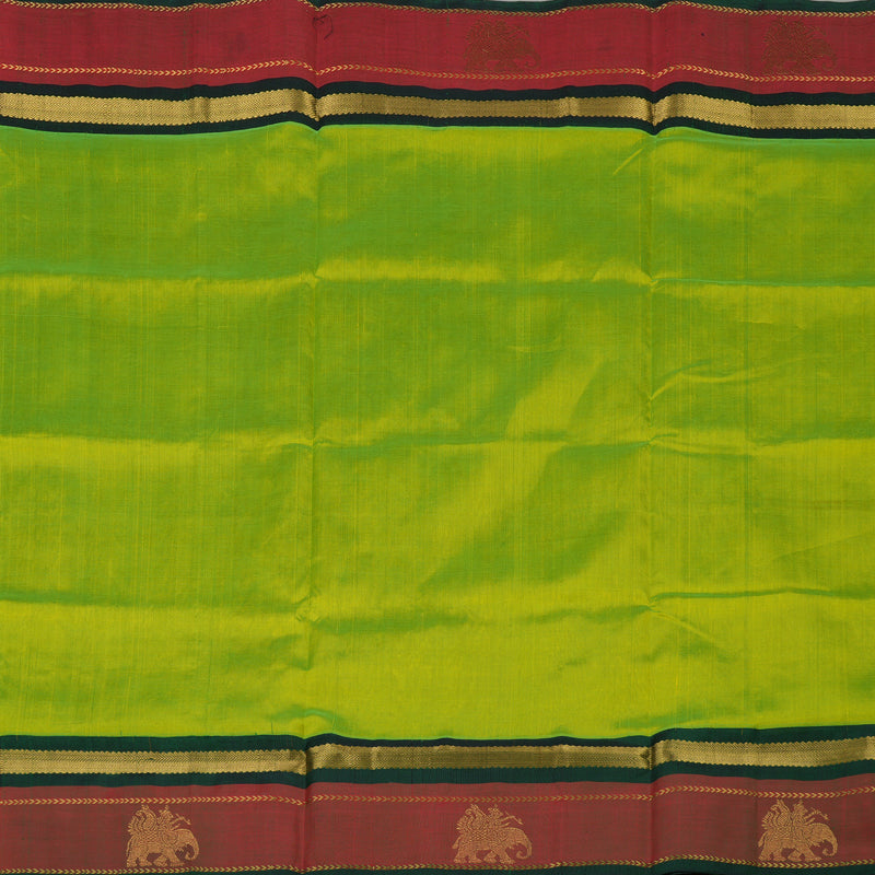 Hayagrivas Pure Silk Cotton Saree in Fluorescent Green with Maroon border KBE1433J3-3
