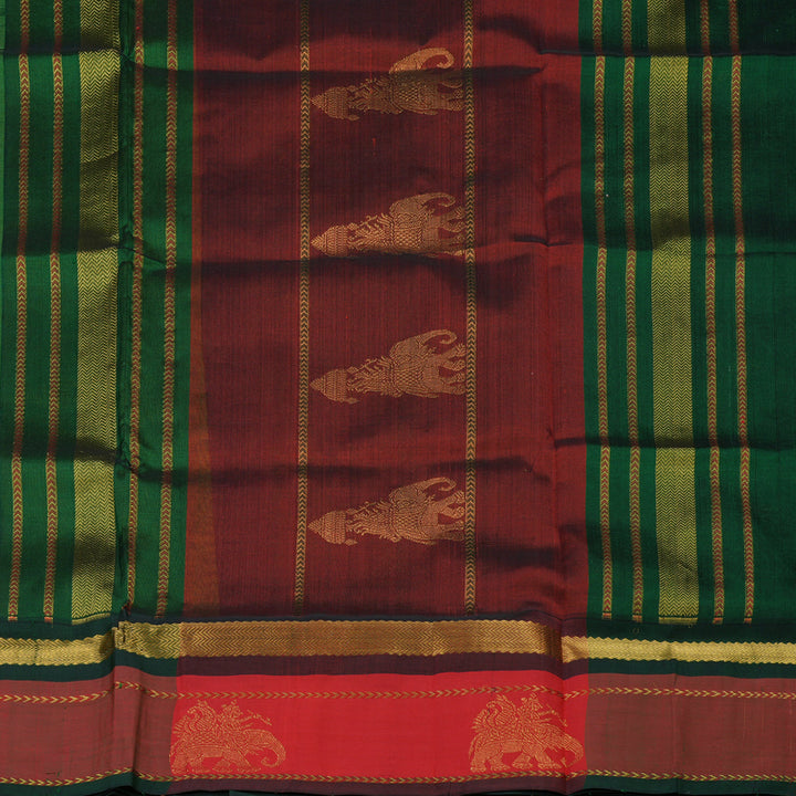 Hayagrivas Pure Silk Cotton Saree in Fluorescent Green with Maroon border KBE1433J3-3