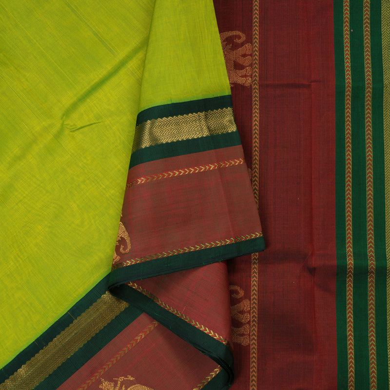 Hayagrivas Pure Silk Cotton Saree in Fluorescent Green with Maroon border KBE1433J3-3
